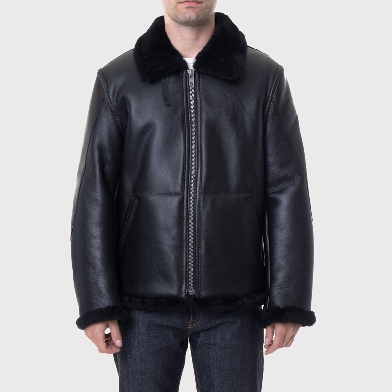 Veste élégante en peau de mouton noire B3 pour homme