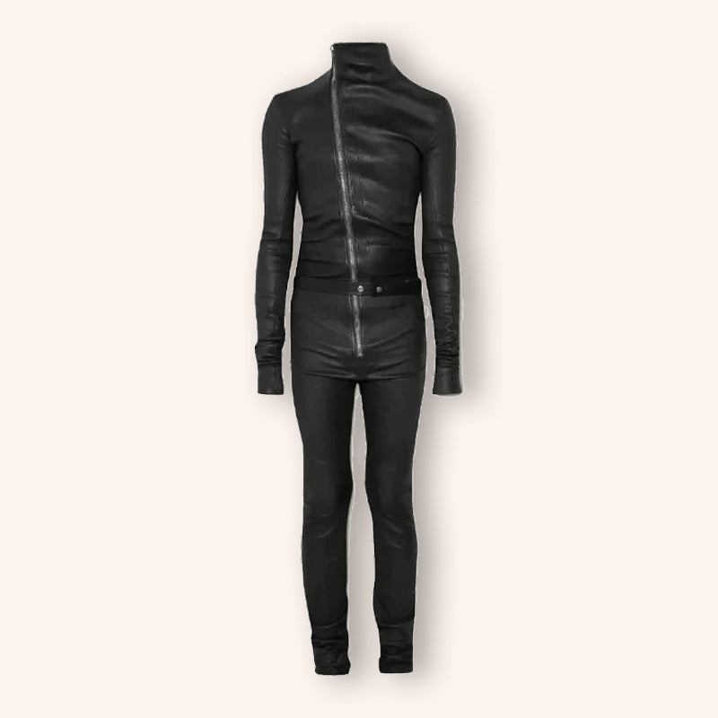 Combinaison en cuir noir slim fit pour homme