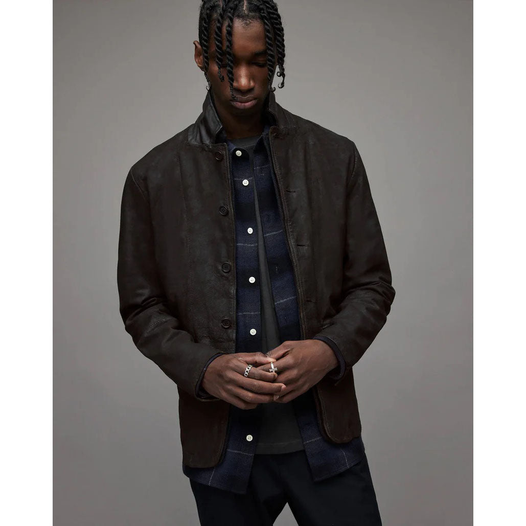 Blazer en cuir suédé noir pour homme