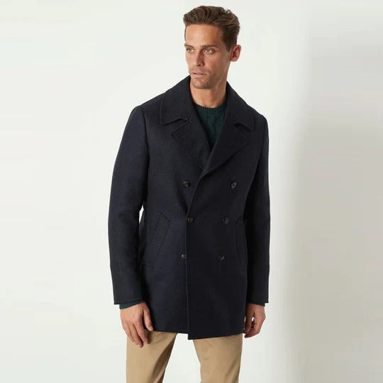 Manteau classique en laine noire et bleu marine pour homme