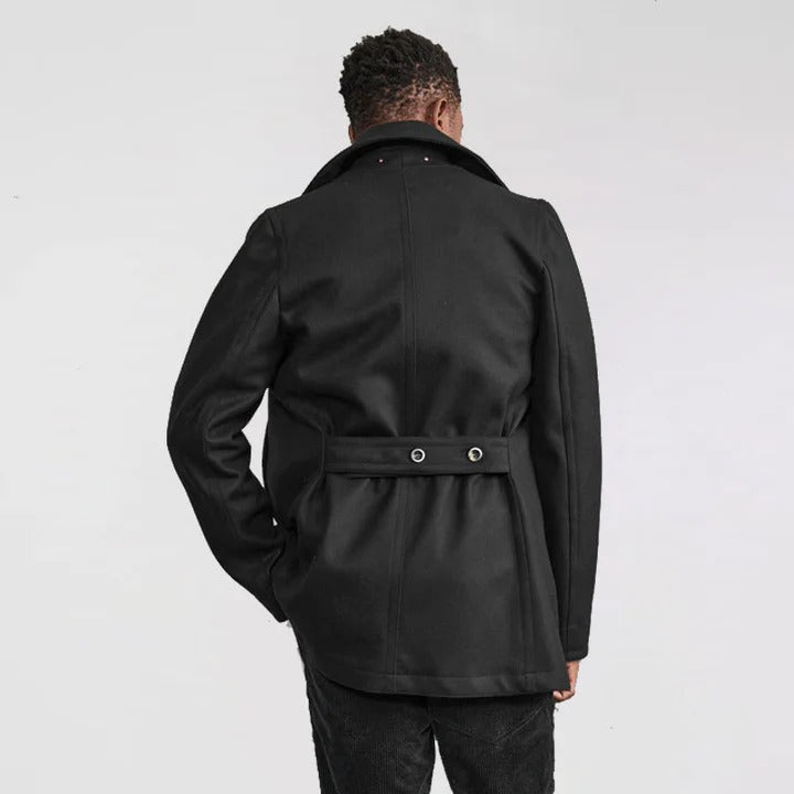 Manteau caban en laine noire de qualité supérieure pour homme