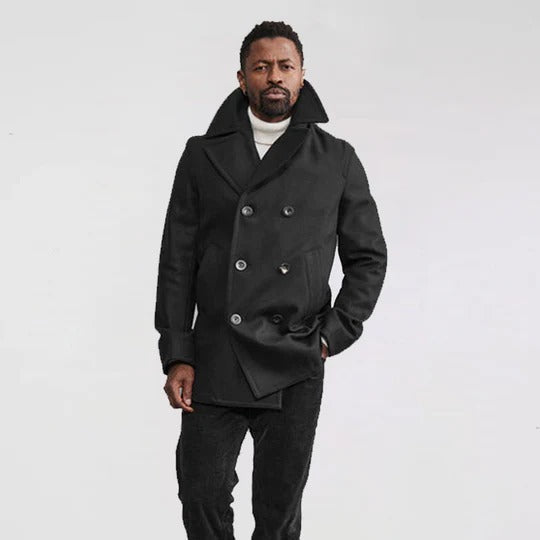 Manteau caban en laine noire de qualité supérieure pour homme