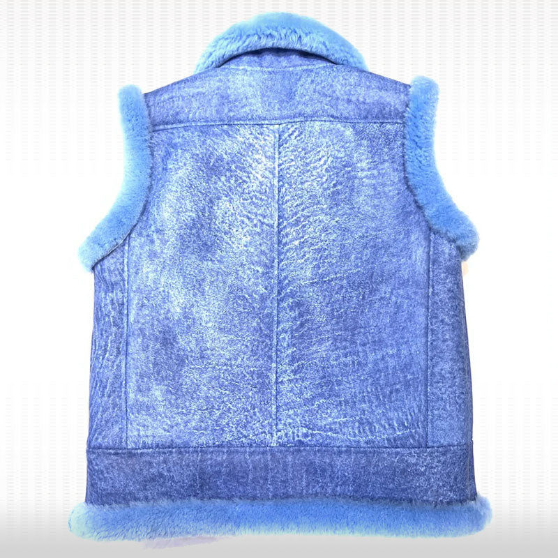 Gilet en peau de mouton bleu pour homme