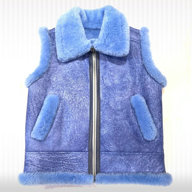 Gilet en peau de mouton bleu pour homme