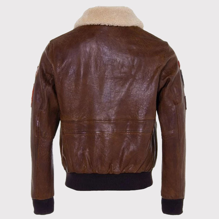 Veste aviateur classique en peau de mouton marron pour homme