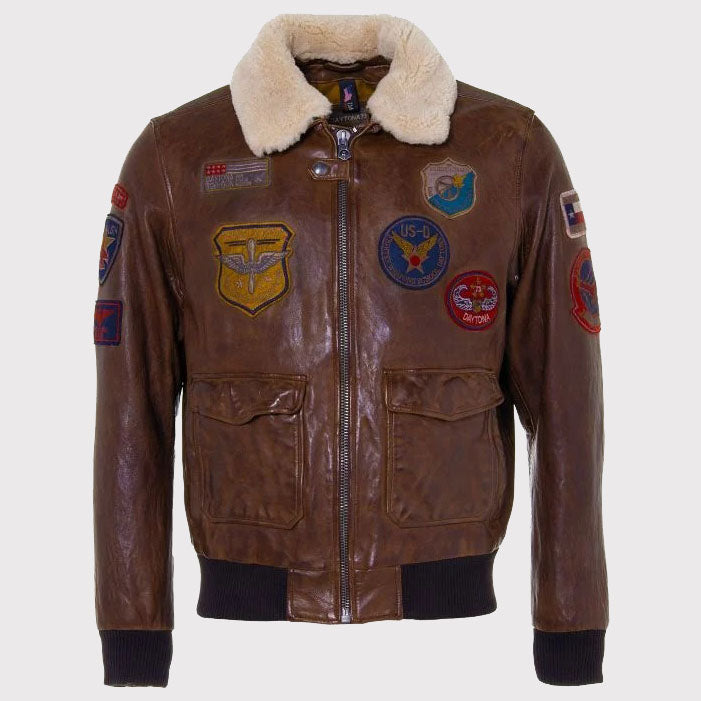 Veste aviateur classique en peau de mouton marron pour homme