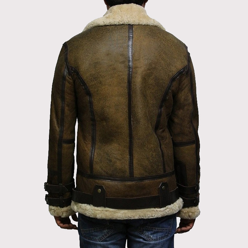 Blouson aviateur en peau de mouton marron B3 pour homme