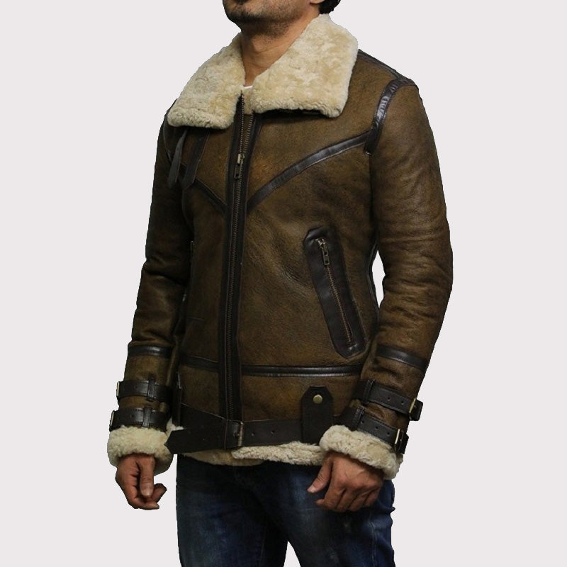 Blouson aviateur en peau de mouton marron B3 pour homme