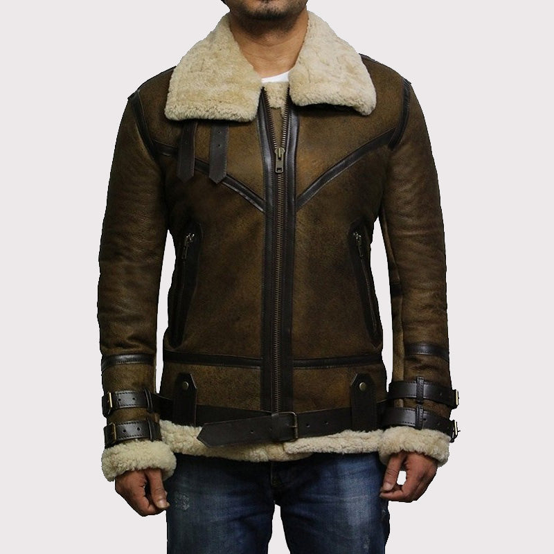 Blouson aviateur en peau de mouton marron B3 pour homme