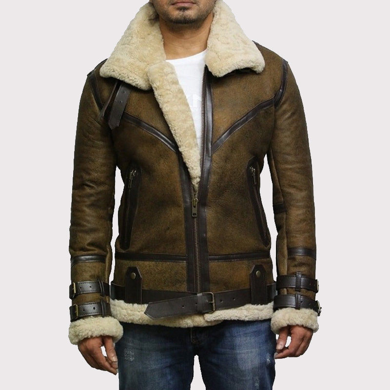 Blouson aviateur en peau de mouton marron B3 pour homme