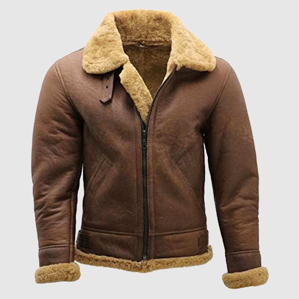 Blouson aviateur en peau de mouton retournée marron B3 pour homme de la Seconde Guerre mondiale