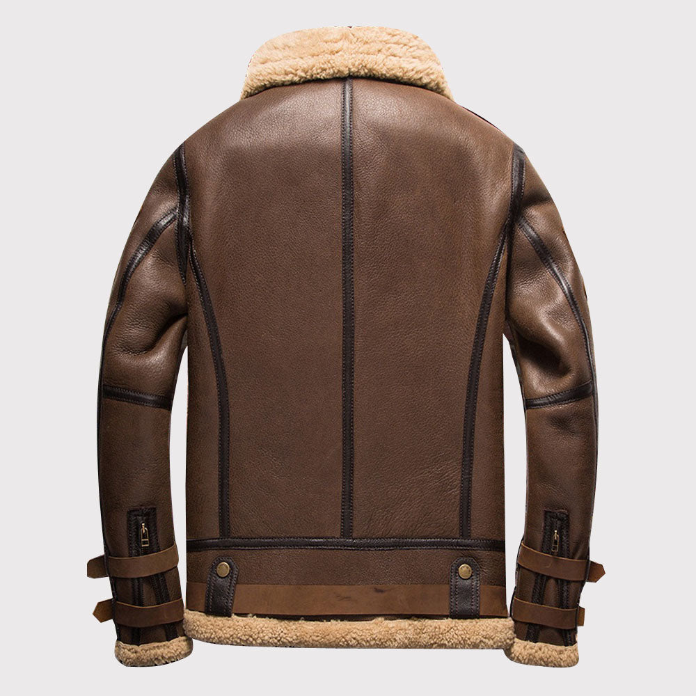 Blouson aviateur en peau de mouton retournée marron B3 pour homme