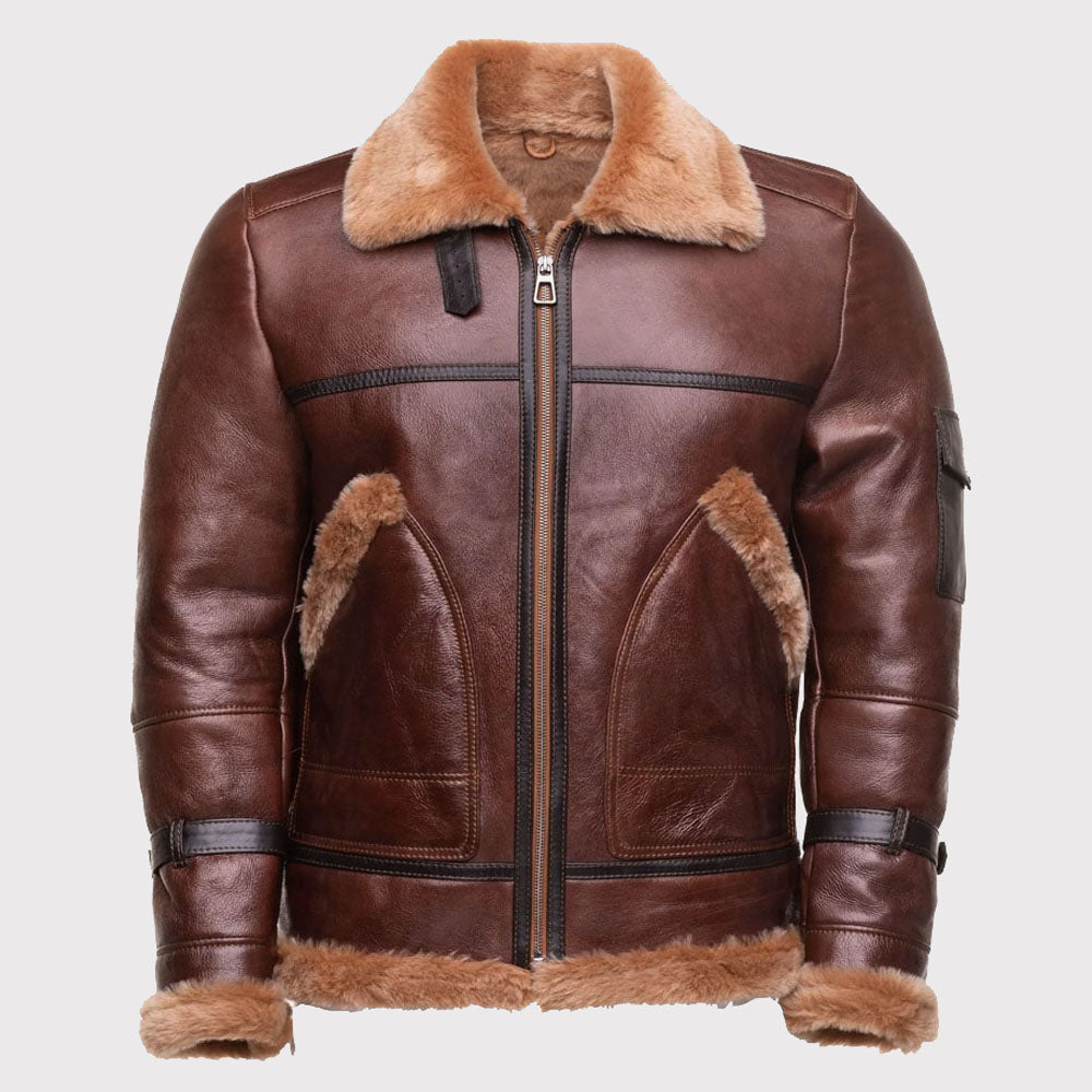 Veste en peau de mouton retournée marron pour homme