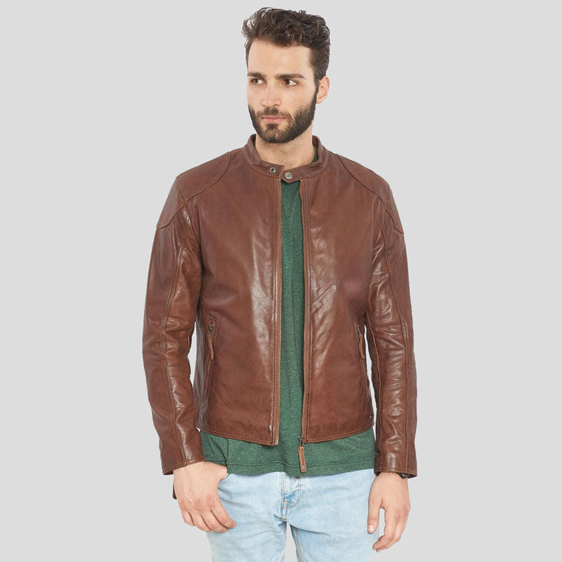 Veste de moto en cuir de buffle marron de qualité supérieure pour homme