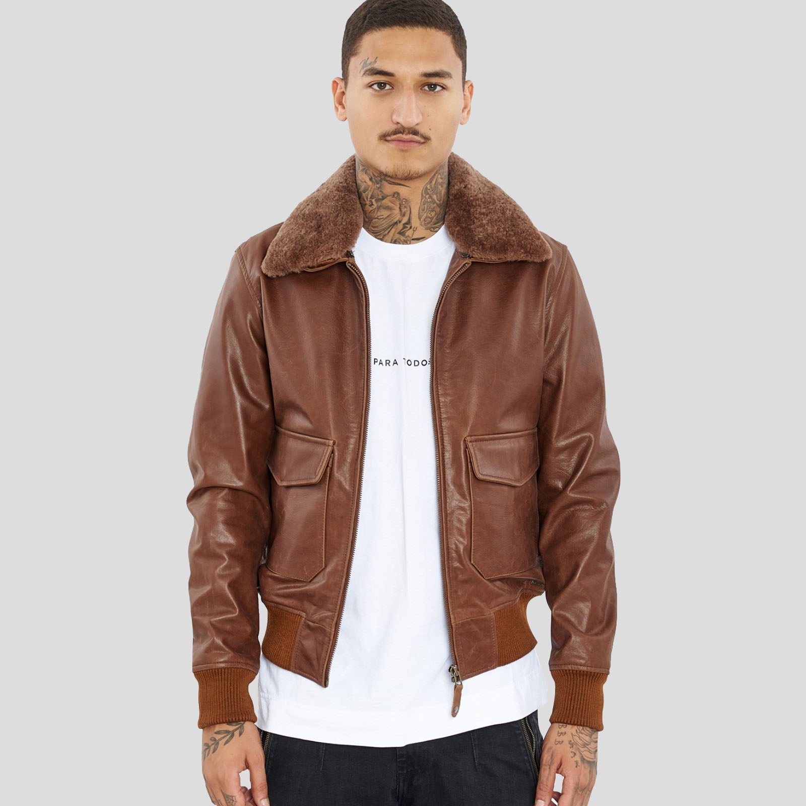 Veste de moto en cuir de buffle marron de qualité supérieure pour homme