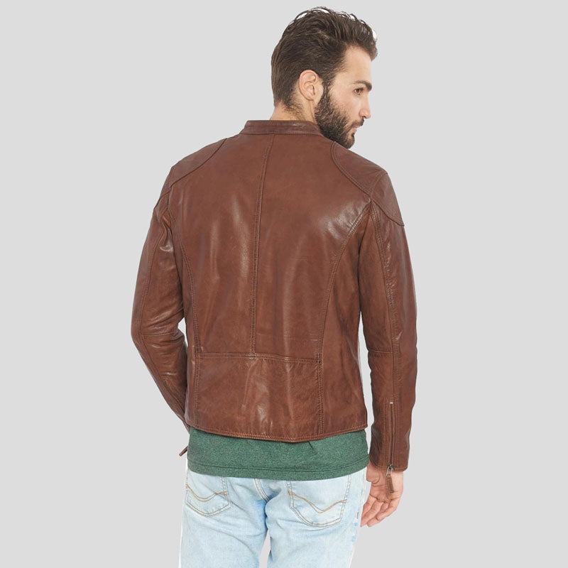 Veste de moto en cuir de buffle marron de qualité supérieure pour homme