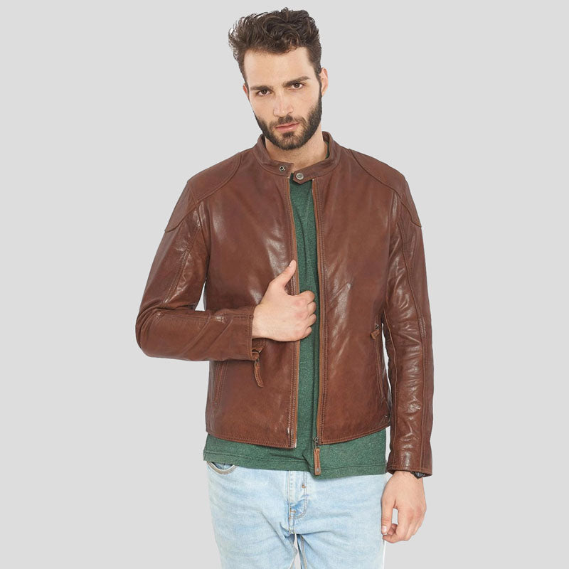 Veste de moto en cuir de buffle marron de qualité supérieure pour homme