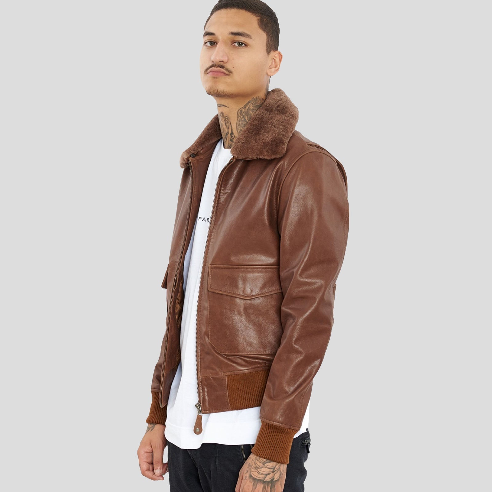 Veste de moto en cuir de buffle marron de qualité supérieure pour homme