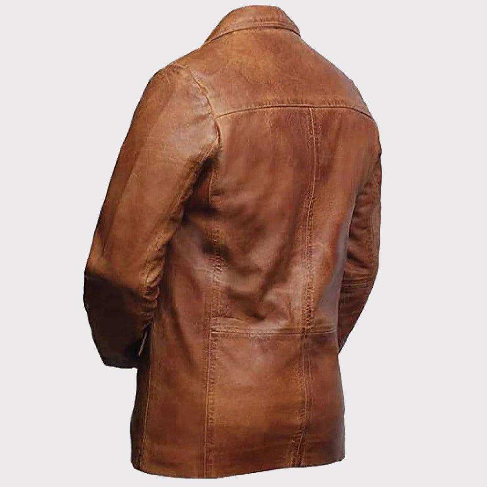 Blazer décontracté en cuir marron pour homme