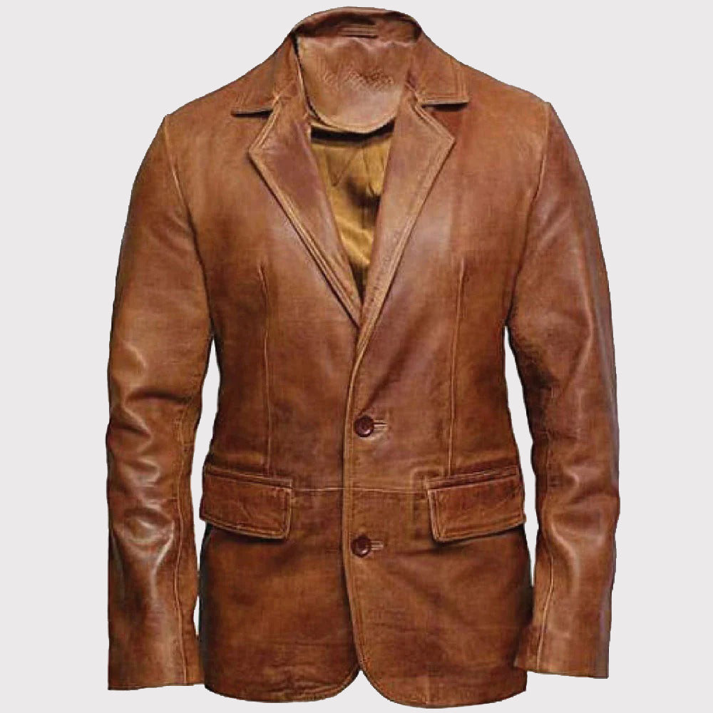 Blazer décontracté en cuir marron pour homme