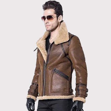 Blouson aviateur Air Force en peau de mouton double face marron pour homme