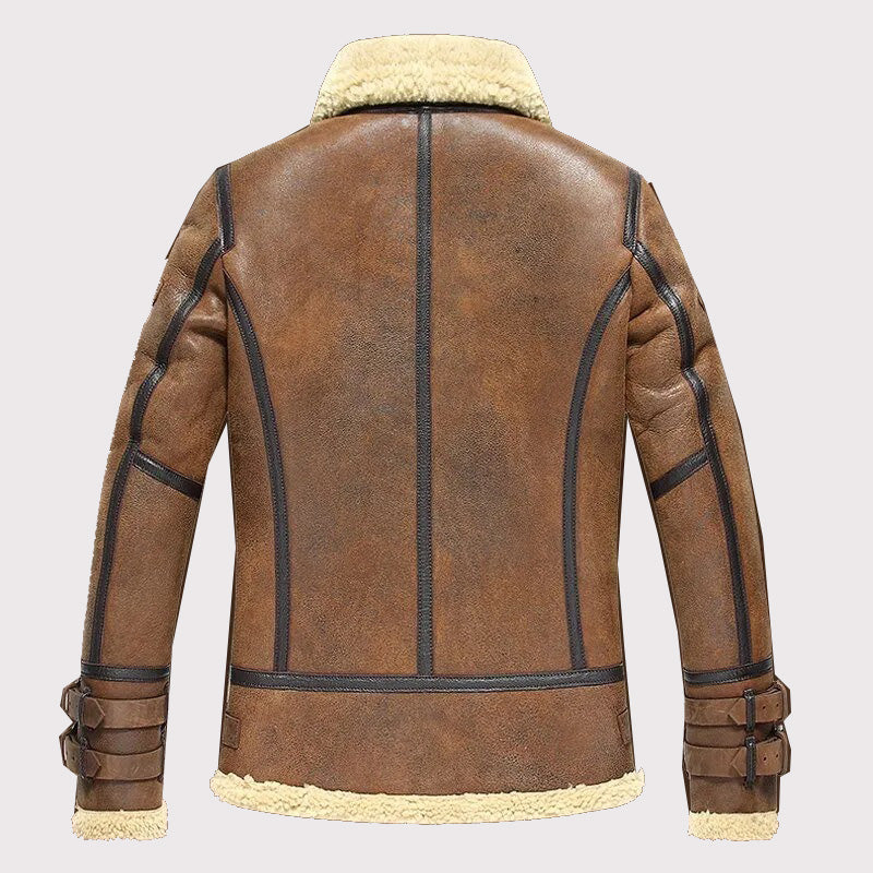 Blouson aviateur Air Force en peau de mouton double face marron pour homme