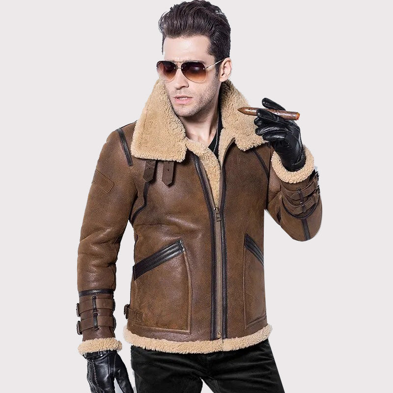 Blouson aviateur Air Force en peau de mouton double face marron pour homme