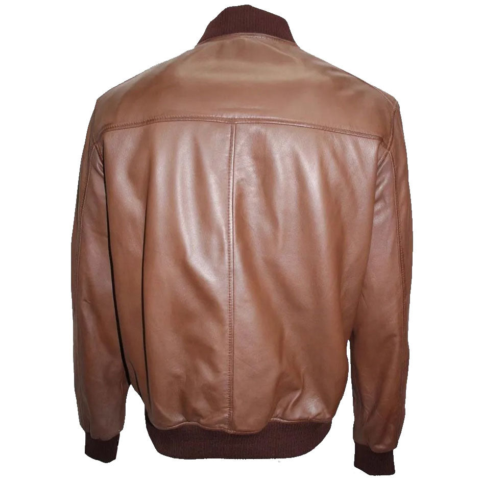 Veste aviateur en cuir d'agneau véritable marron pour homme