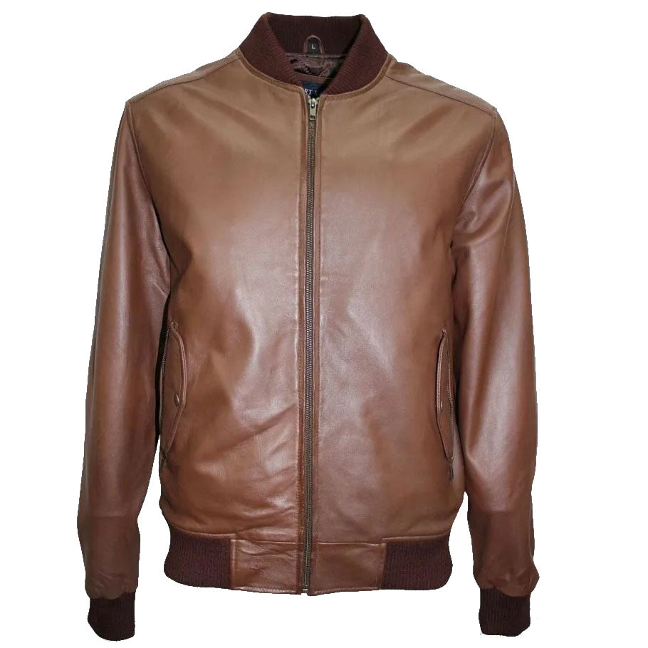 Veste aviateur en cuir d'agneau véritable marron pour homme