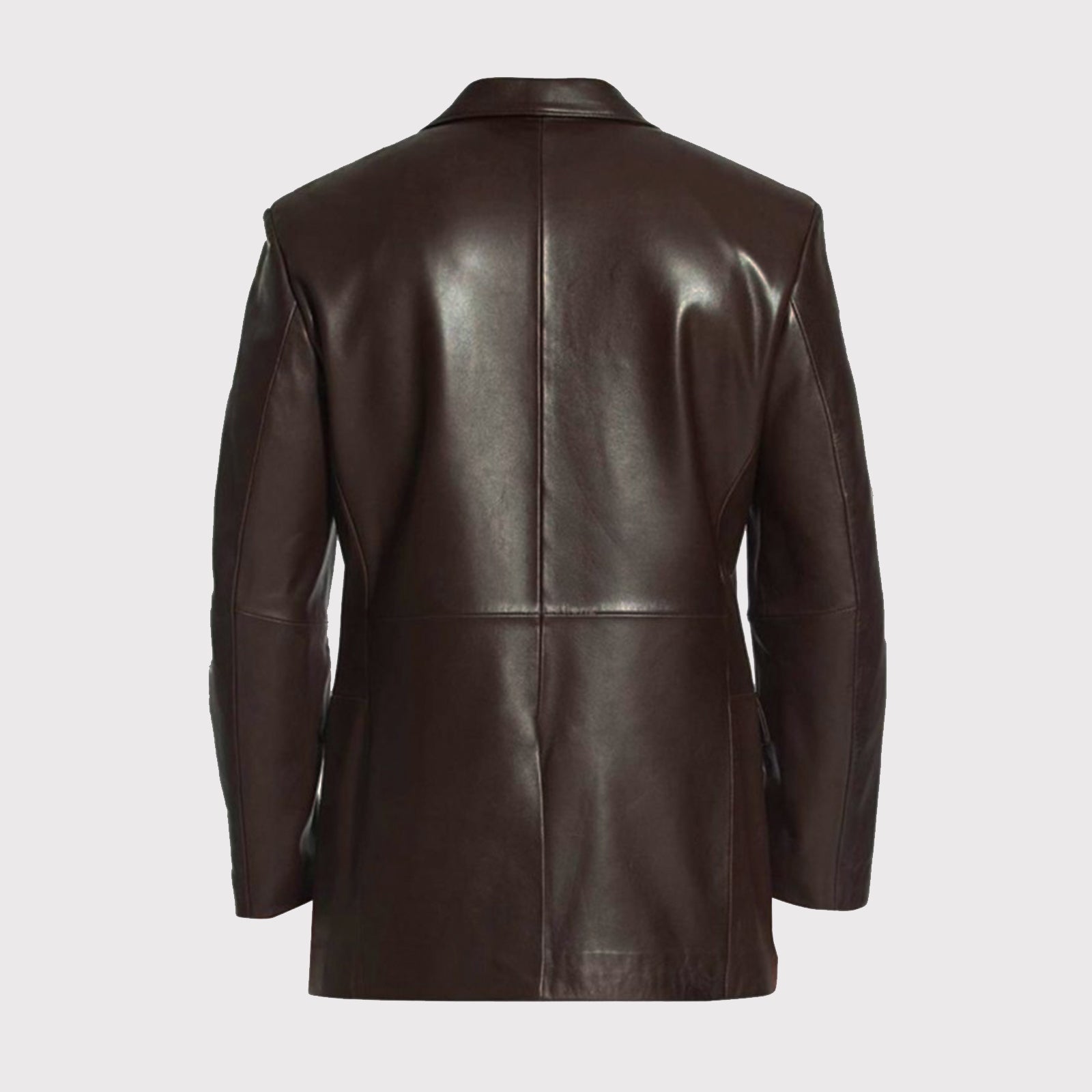 Manteau blazer en cuir marron à boutonnage simple pour homme