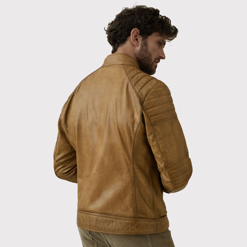 Veste Cafe Racer en cuir véritable marron pour homme - Style classique !