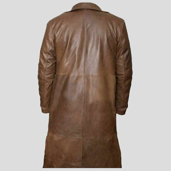 Trench-coat en cuir d'agneau véritable marron pour homme