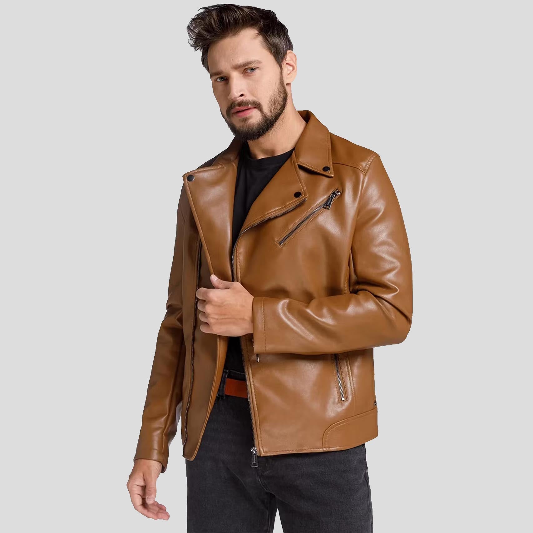 Veste de motard en cuir marron Perfecto pour homme