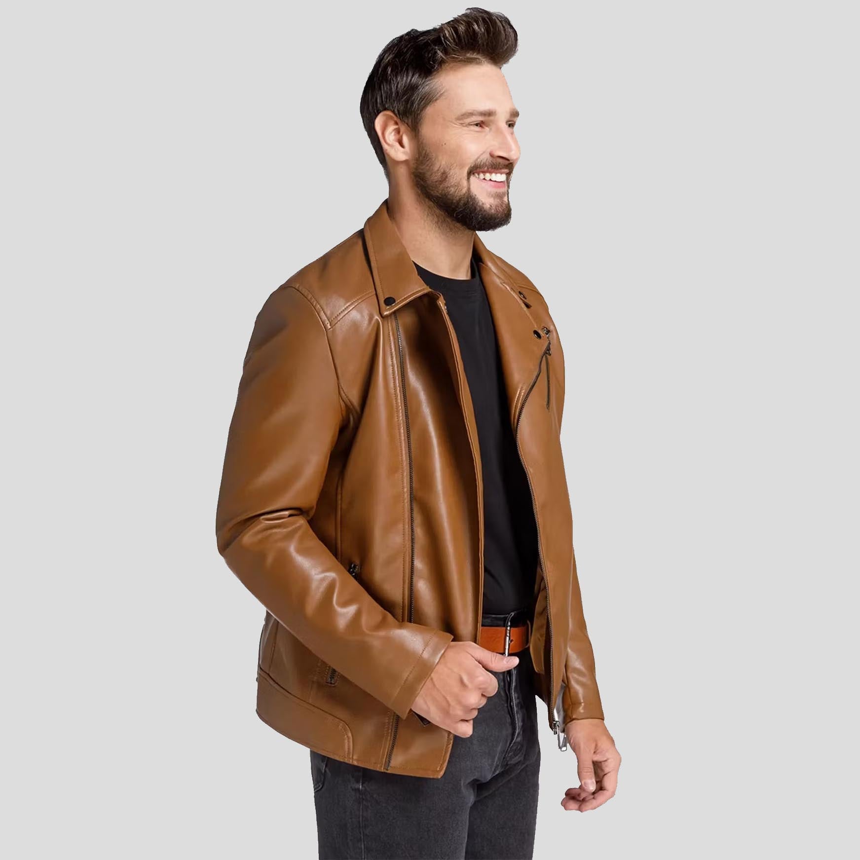 Veste de motard en cuir marron Perfecto pour homme