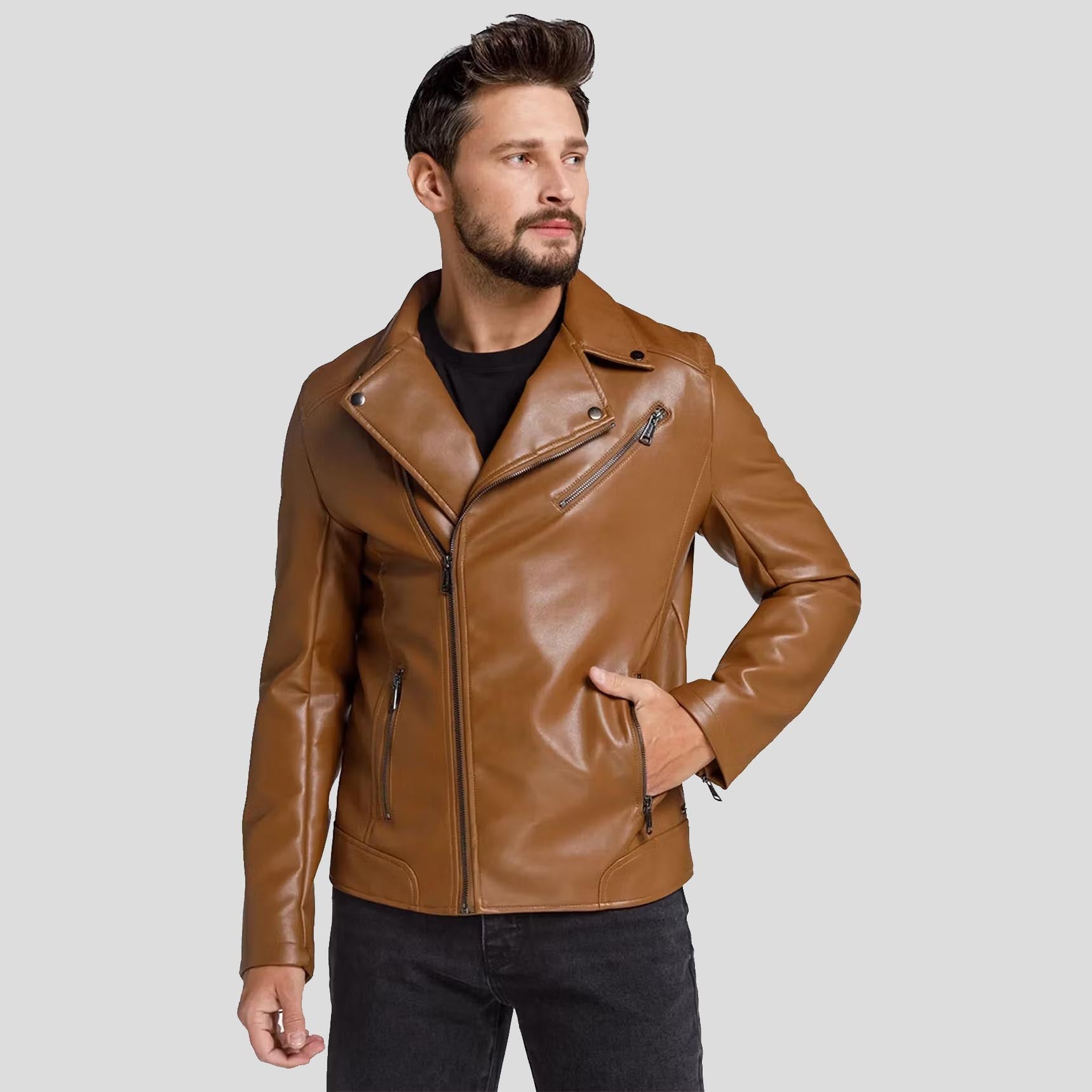 Veste de motard en cuir marron Perfecto pour homme