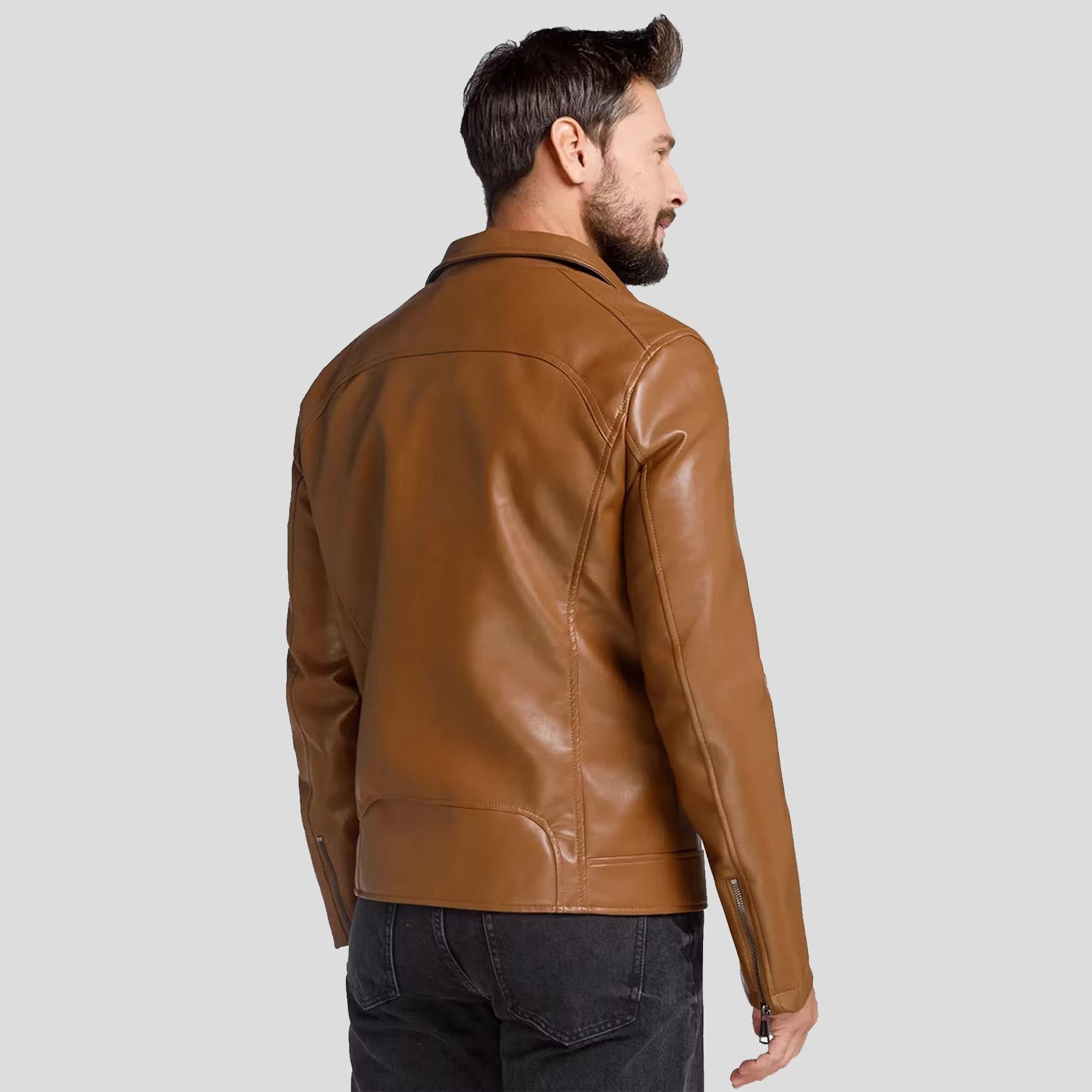 Veste de motard en cuir marron Perfecto pour homme