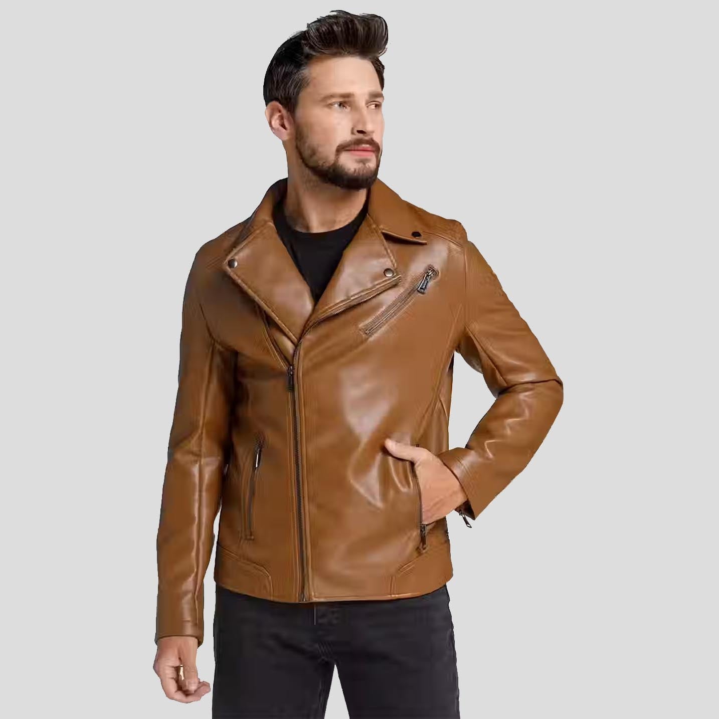 Veste de motard en cuir marron Perfecto pour homme