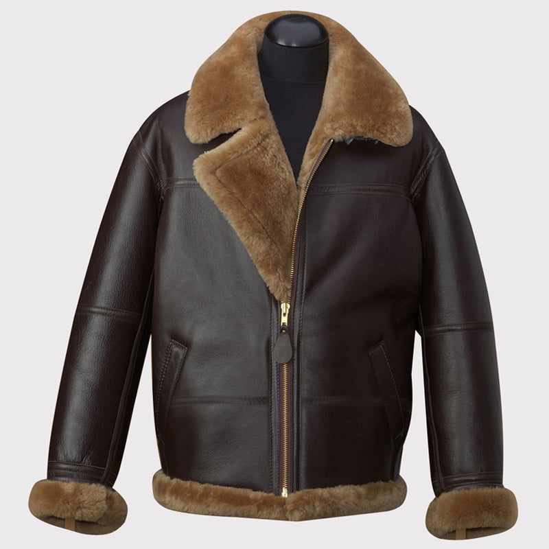 Veste en cuir de mouton retourné marron pour homme RAF B3 Aviator