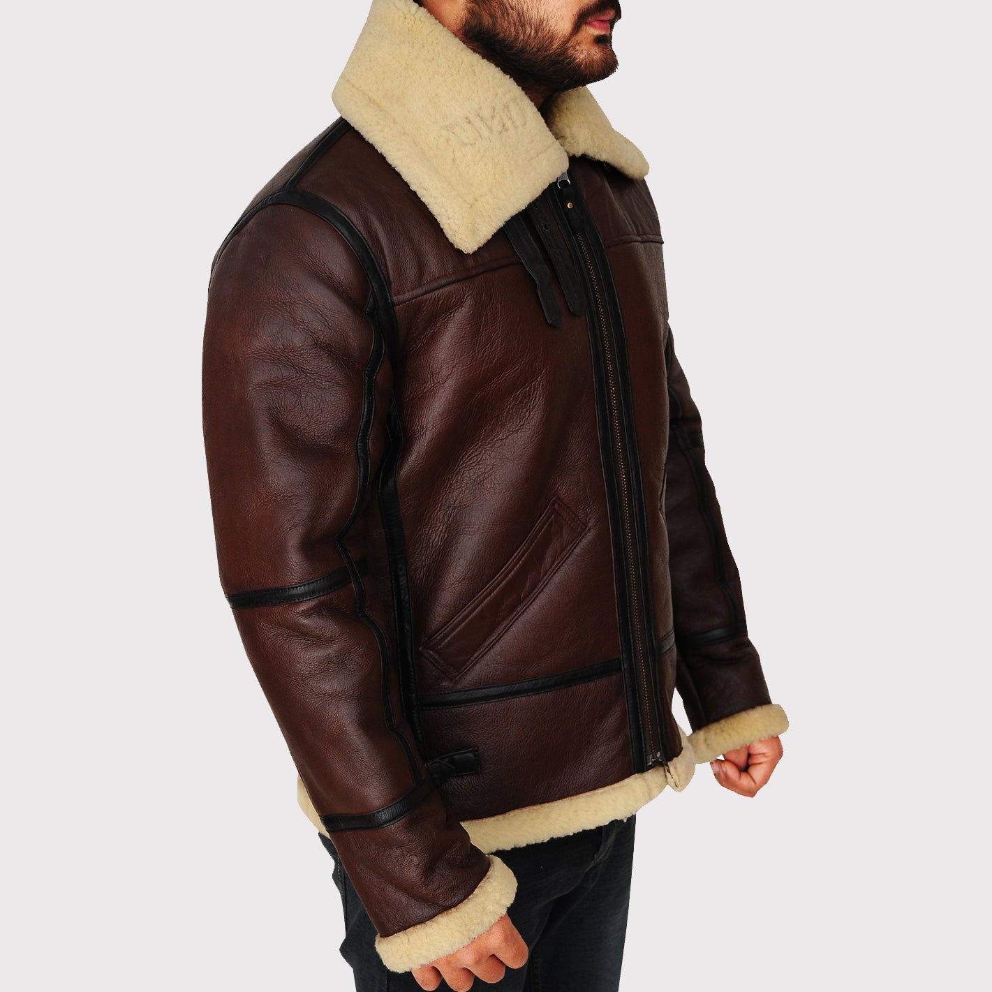 Blouson aviateur B3 en peau de mouton marron pour homme