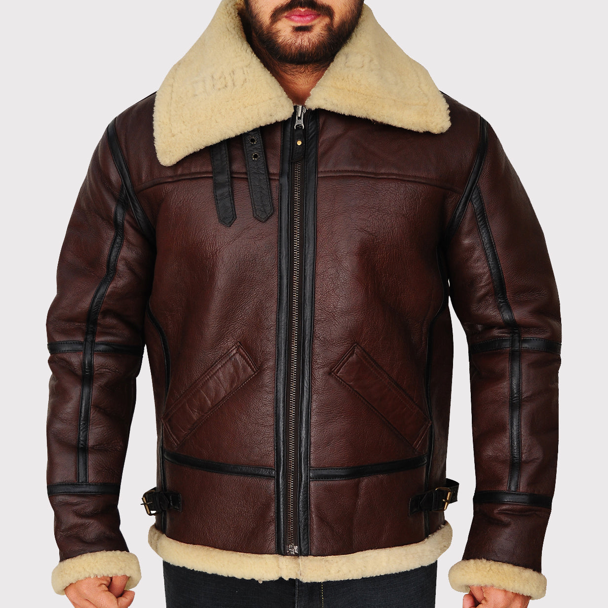 Blouson aviateur B3 en peau de mouton marron pour homme