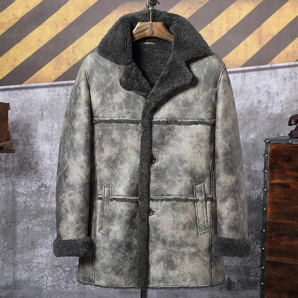 Braune B3-Bomberjacke aus Lammfell für Herren – Winterjagd-Stil