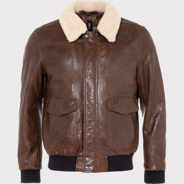 Veste aviateur en cuir de mouton marron pour homme