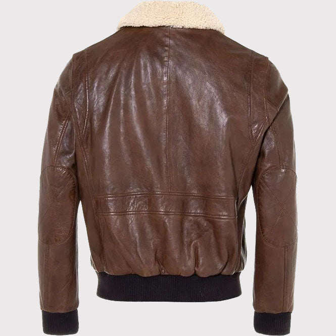 Veste aviateur en cuir de mouton marron pour homme