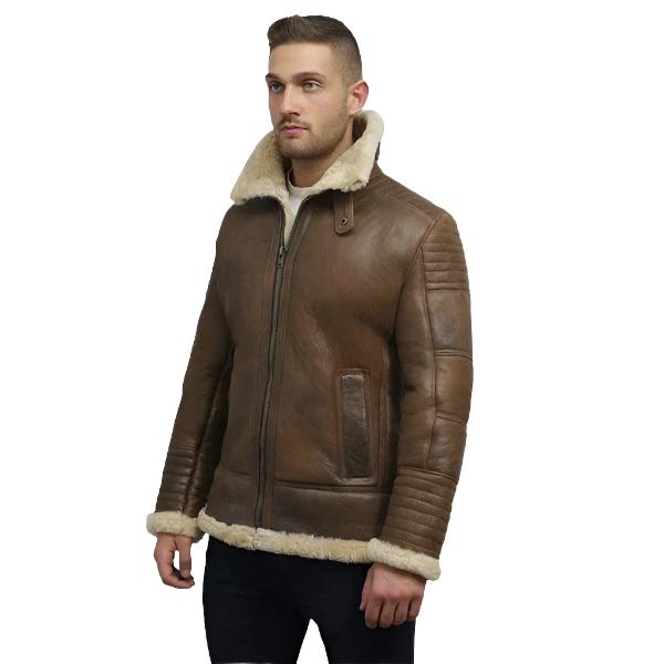 Veste de vol en peau de mouton marron pour homme