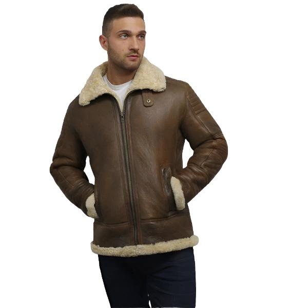 Veste de vol en peau de mouton marron pour homme