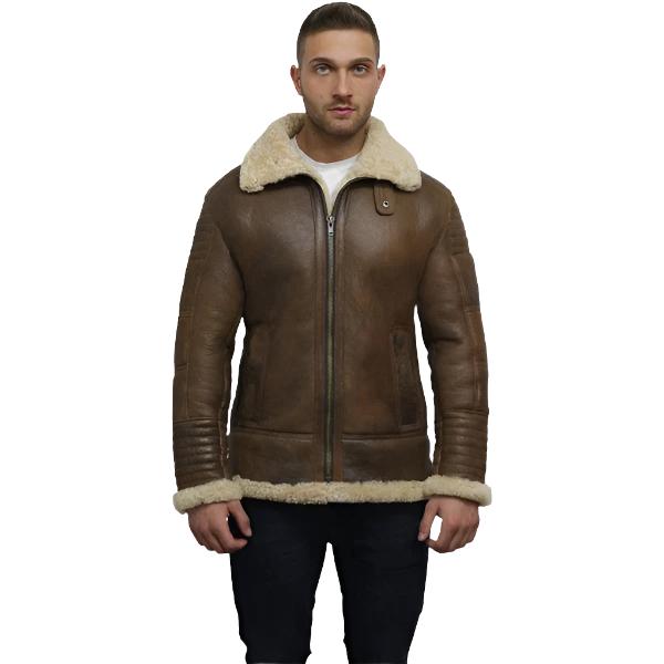 Veste de vol en peau de mouton marron pour homme