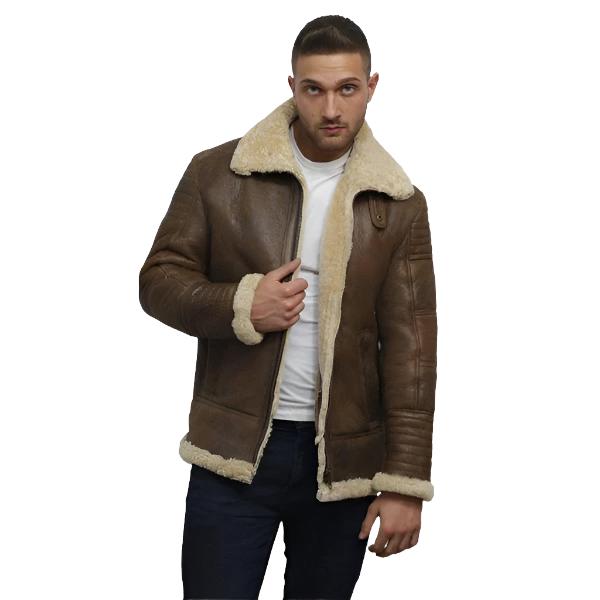 Veste de vol en peau de mouton marron pour homme