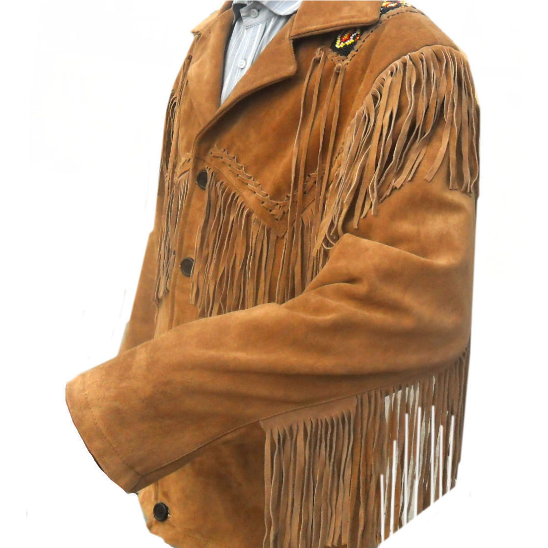 Veste en cuir suédé marron pour homme - Manteau à franges et perles de style cow-boy amérindien