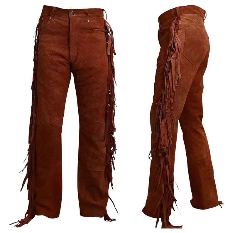 Men's Brown Suede Leather Casual Trousers