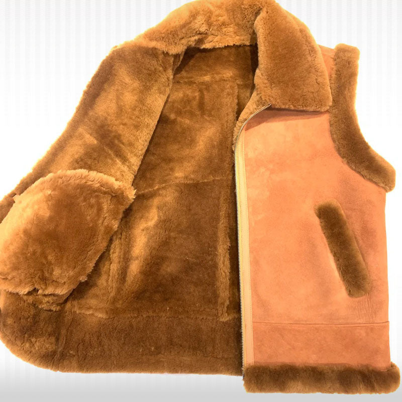 Gilet en peau de mouton retournée marron pour homme